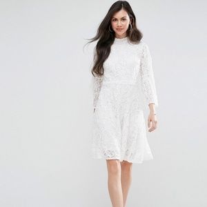 YAS Tall White Lace Mini Dress Bell Sleeve sz US 6